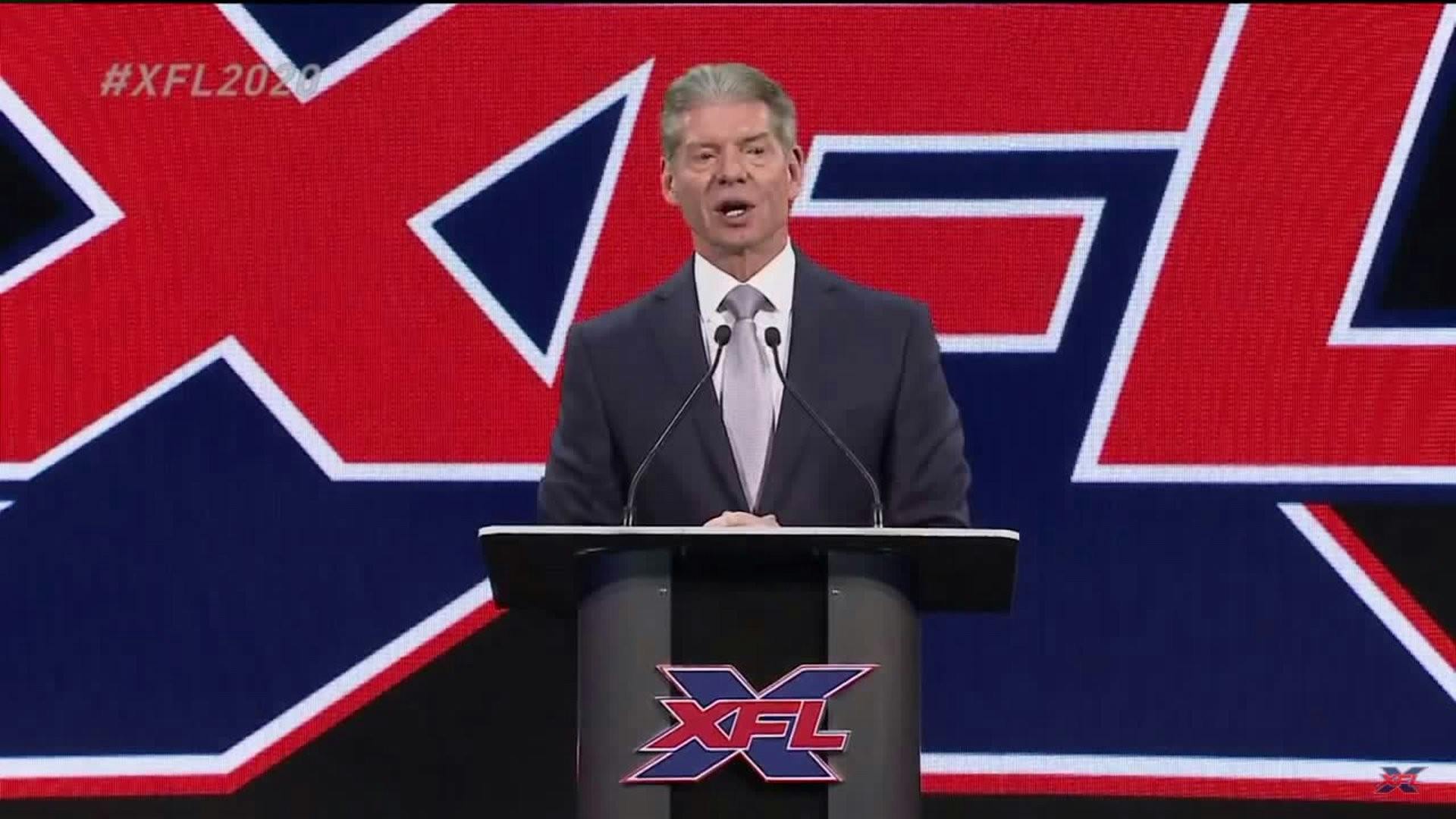XFL owner Vince McMahon announces the return of the XFL on Jan. 25, 2018. McMahon's first run of the XFL occurred in 2001. (TNS) 