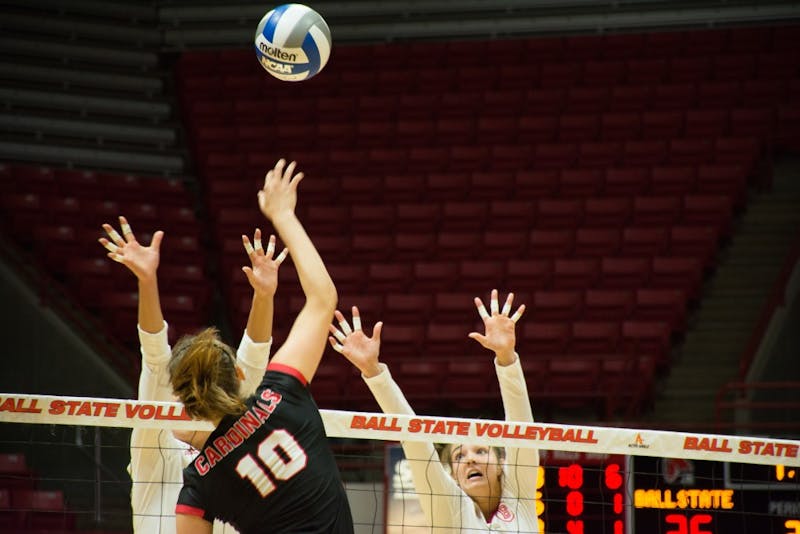 Junior Outside Hitter Ellie Dunn prepares for a kill on  Sept. 1 at John E. Worthen Arena. Dunn ended the night with 14 kills. Chase Akins, DN.