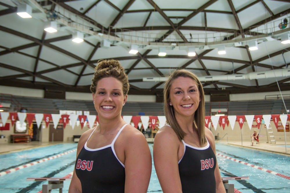 Cousins Anne Vormohr and Sophie Bader are both freshman on the Ball State University women's swimming and diving team. Reagan Allen // DN