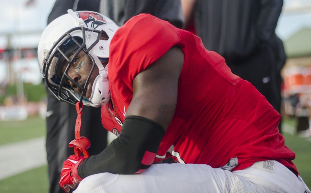 Senior cornerback Eric Patterson waits on the sidelines during the game against Western Michigan on Oct. 11 at Scheumann Stadium. DN PHOTO BREANNA DAUGHERTY