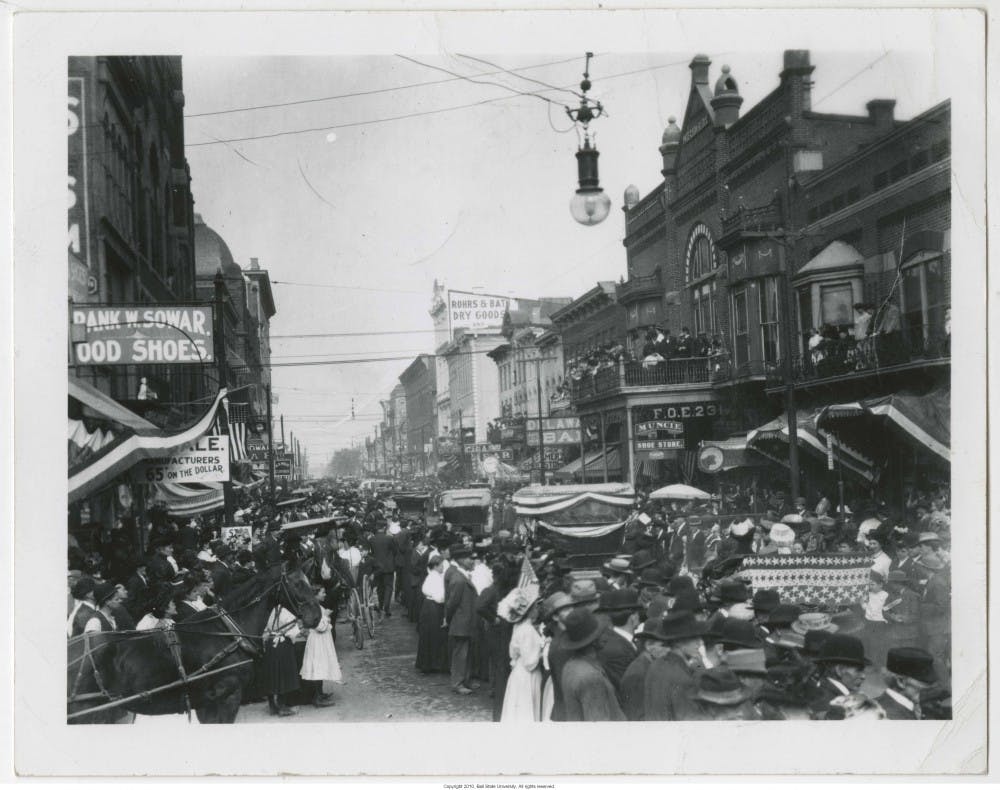 The Willard Building, circa 1935, is still in Downtown Muncie and a landmark location. Buildings like this were built in the late 19th-early 20th century to hold a booming population that was in part thanks to the Ball Brothers. PHOTO COURTESY OF BALL STATE UNIVERSITY ARCHIVES