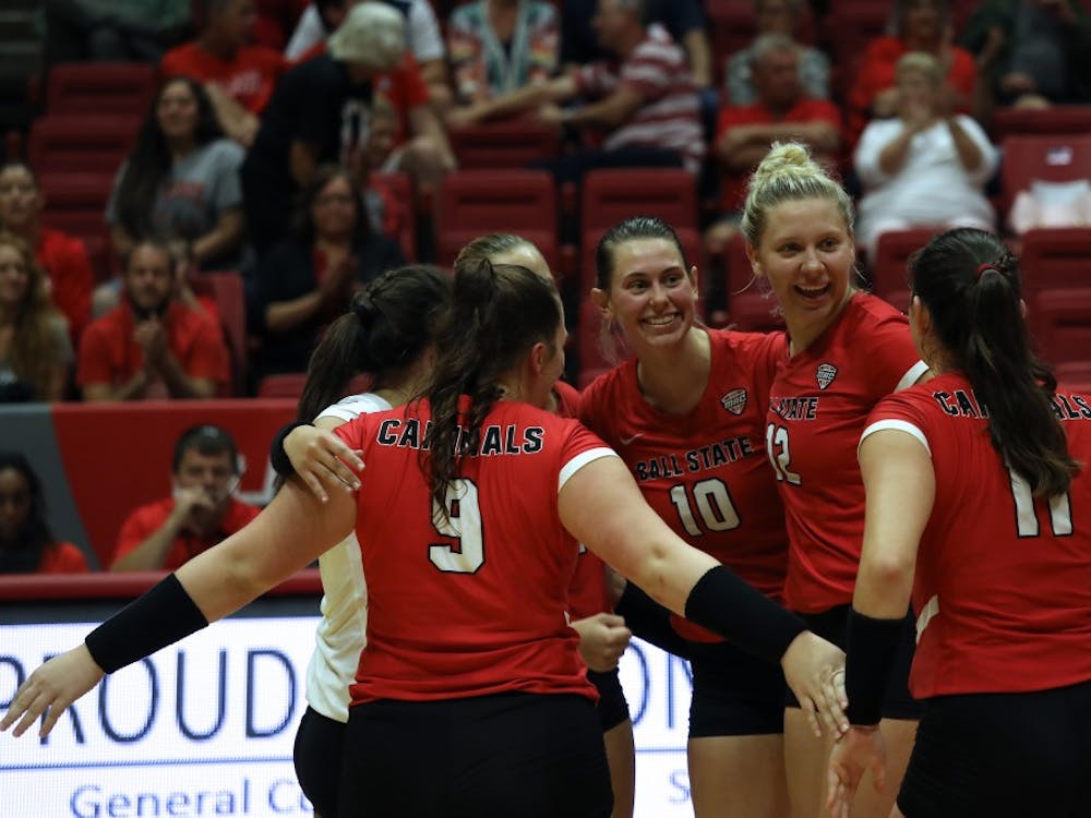Ball State University Cardinals won the third set 25-16 against North Dakota State University Friday, Sept. 7, 2018, at Worthen Arena. The Cardinals won the match. Rebecca Slezak,DN