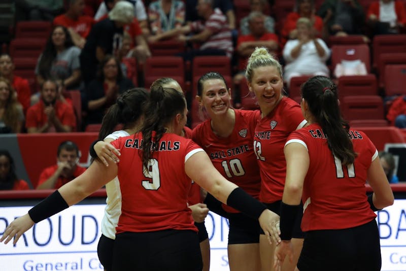 Ball State University Cardinals won the third set 25-16 against North Dakota State University Friday, Sept. 7, 2018, at Worthen Arena. The Cardinals won the match. Rebecca Slezak,DN