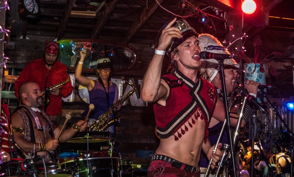 March Fourth performed at Be Here now on Sep. 9 with a band full of 12 members, stilt walkers, acrobats and dancers. March Fourth isn't any ordinarry band, they have a New Orelans funk genre along with many other style of genres. Stephanie Amador // DN