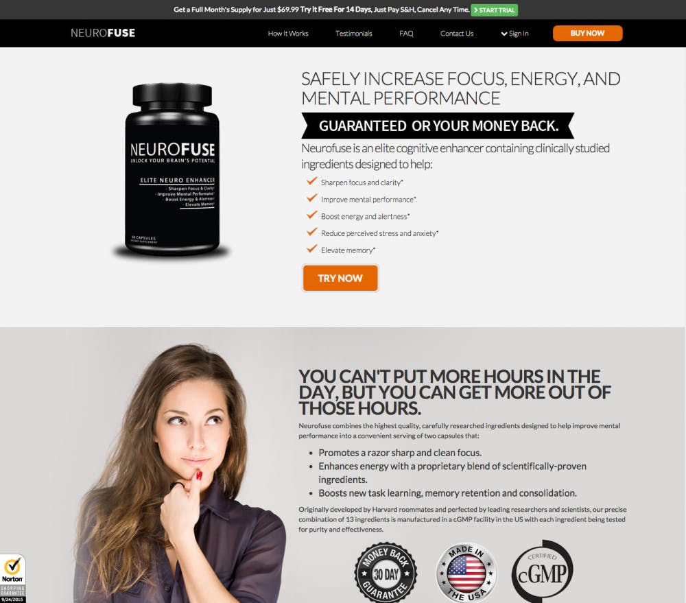 Neurofuse is a new self-proclaimed study enhancement product. It is being advertised as a way to improve mental performance, memory, cognitive functions, focus, mental clarity and other related brain functions. PHOTO COURTESY OF NEUROFUSE.COM