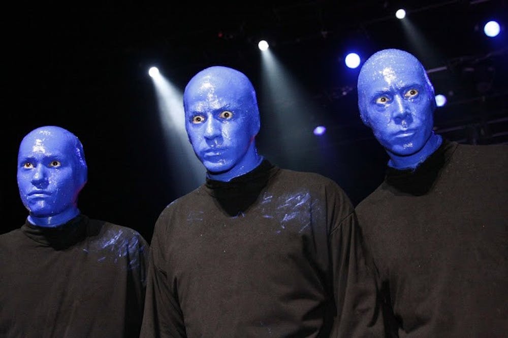 <p>The Blue Man Group will be performing on Feb. 29&nbsp;at 7:30 p.m.&nbsp;John R. Emens Auditorium. The group was requested to come back to Muncie after their first performance. There are 1,400 seats left, and students can purchase them for $25. <em>PHOTO COURTESY OF WIKIPEDIA.ORG</em></p>