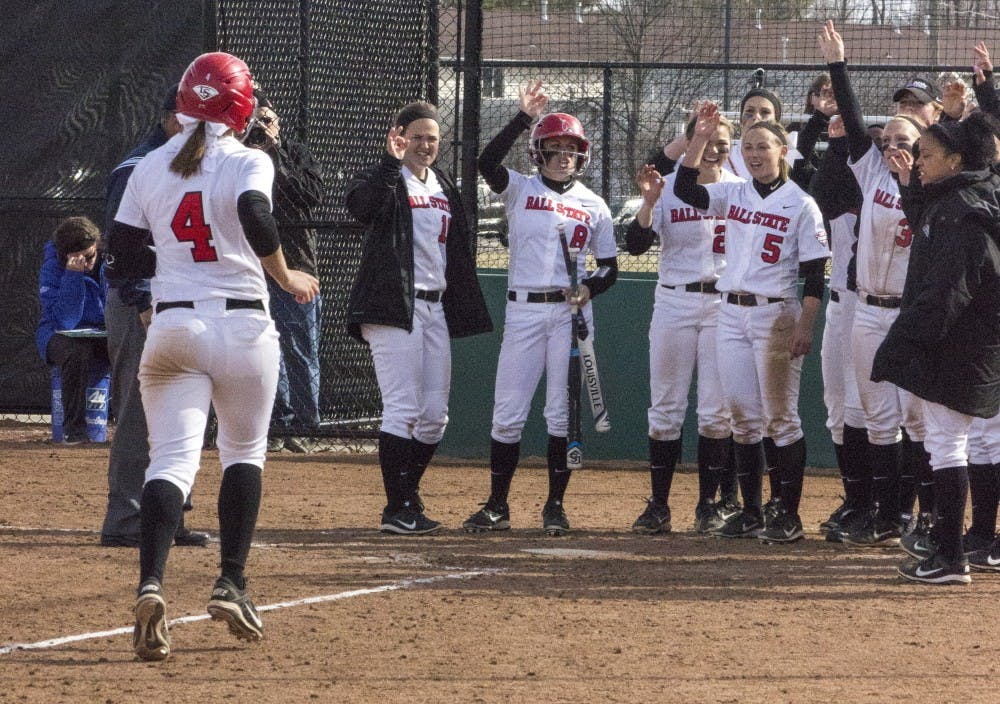 Junior second basemen Emily Dabkowski runs to home plate after a home run  against IPFW March 18 at the Softball Field at the First Merchants Ballpark Complex.  DN PHOTO MAKAYLA JOHNSON