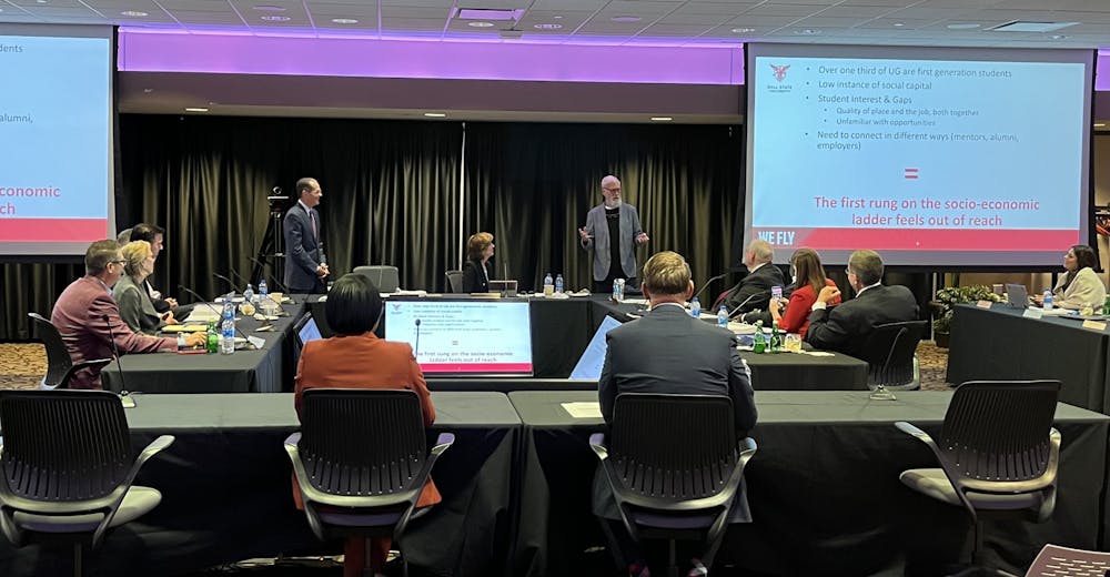 David Letterman speaks in front of the Ball State Board of Trustees at their 2022 Fall Semester Meeting, Sept. 30, 2022, in Cardinal Hall at the L.A. Pittenger Student Center. Kyle Smedley, DN