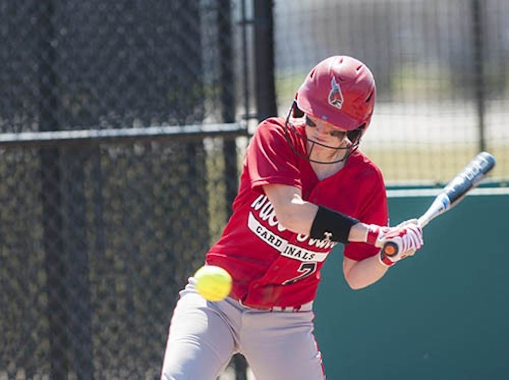 Sophomore Hanne Stuedemann lines up her hit during the game against Western Michigan on Sunday. The Cardinals will face off against Butler at 4 p.m. DN PHOTO JONATHAN MIKSANEK