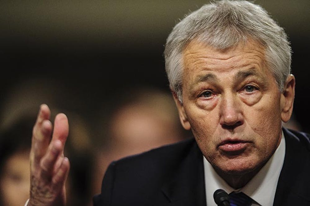 Former Senator Chuck Hagel (R-NE) testifies before the Senate Armed Services Committee, Thursday, January 31, 2013 in Washington, D.C. (Pete Marovich/MCT)