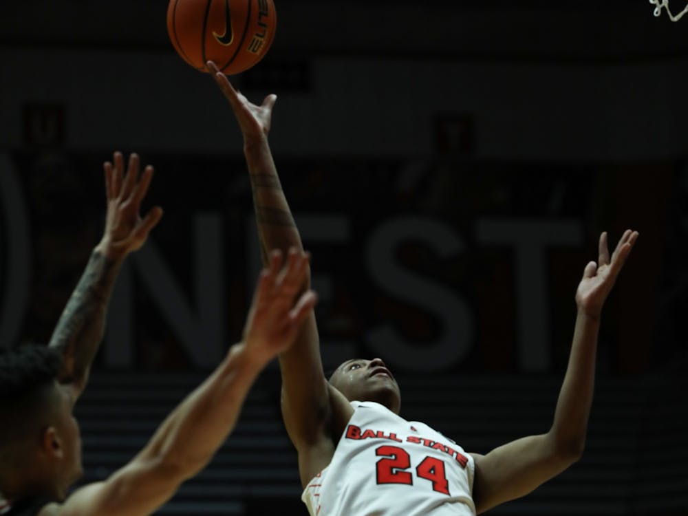 Junior guard Jalen Windham (24) goes for a layup against Omaha at Worthen Arena Nov. 13. Windham led the Cardinals in scoring with 14 points against the Mavericks. Jacy Bradley, DN