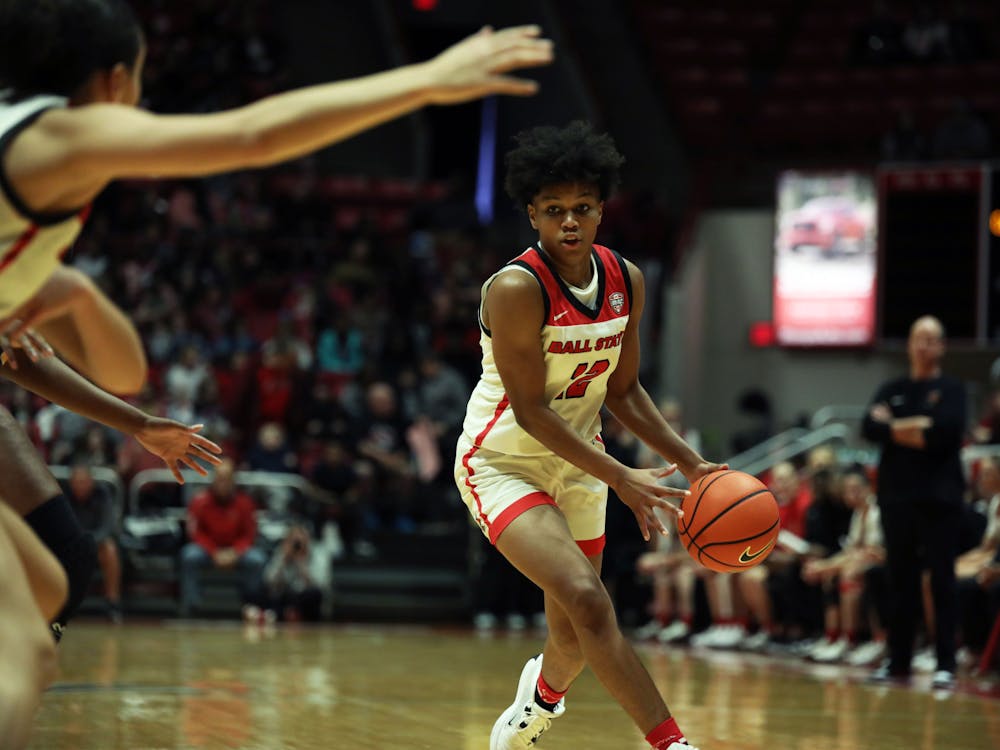 Junior Nyla Hampton looks to pass the ball against Tennessee Tech Nov. 6 at Worthen Arena. Hampton scored six points in the game. Mya Cataline, DN
