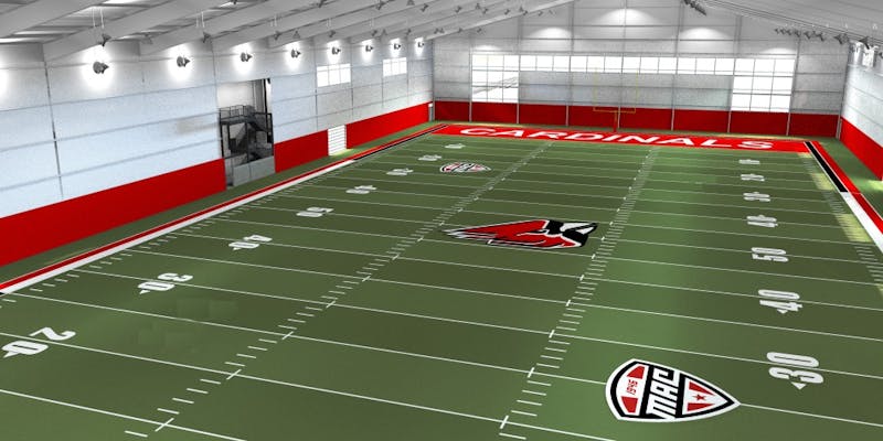 Bernard Hannon, vice president for business affairs and treasurer, said the interior of Ball State's new indoor practice field will probably look like the above image. Construction of the facility might begin in spring 2020. Marc Ransford, Photo Provided&nbsp;