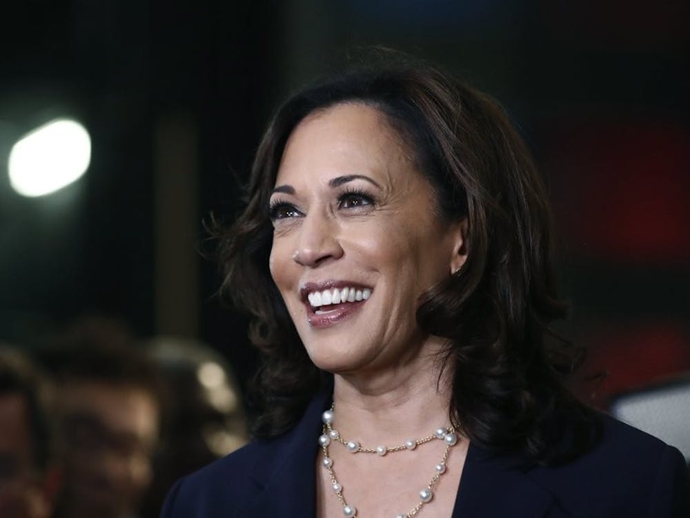 In this June 27, 2019, file photo, then-Democratic presidential candidate Sen. Kamala Harris, D-Calif., listens to questions after the Democratic primary debate hosted by NBC News at the Adrienne Arsht Center for the Performing Art in Miami. (AP Photo/Brynn Anderson, File)
