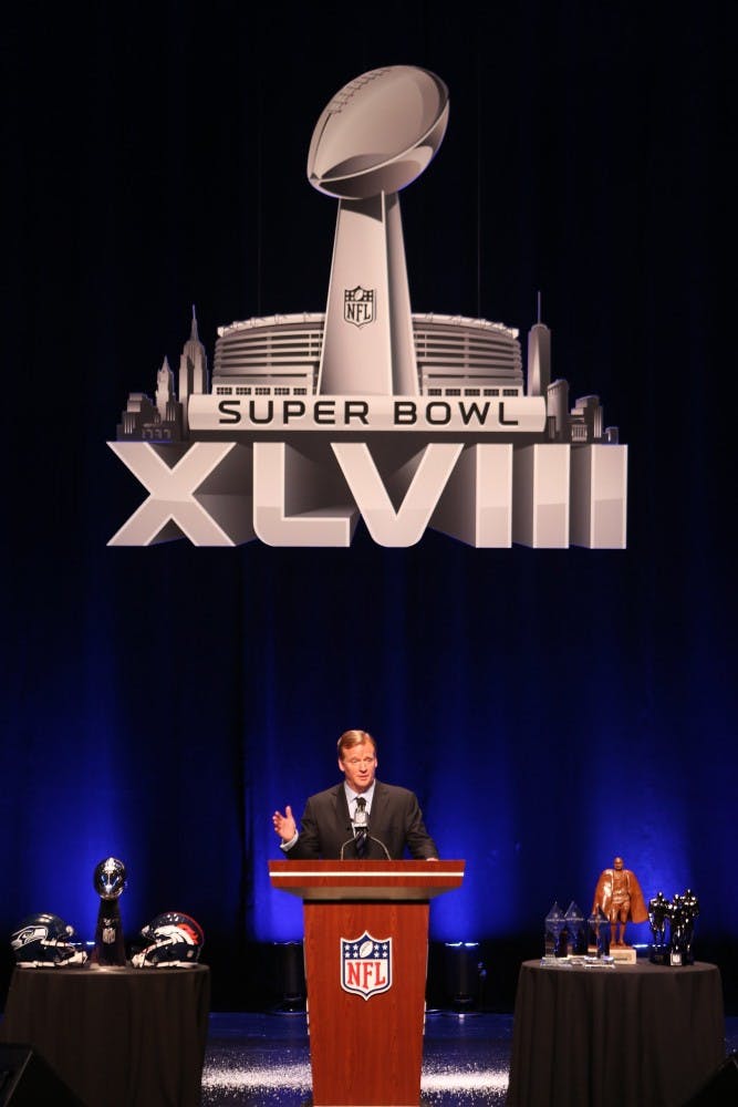 NFL Commissioner Roger Goodell speaks to media and NFL owners at the Rose Theater in New York on Friday, Jan. 31, 2014. MCT PHOTO
