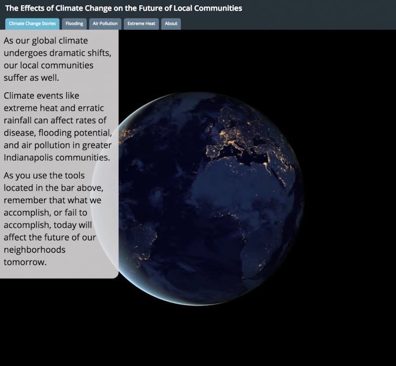 Indiana University-Purdue University Indianapolis won a national competition for their website that shows how climate change may impact Indianapolis. They were awarded first place by The National Institute of&nbsp;Environmental&nbsp;Health Sciences.&nbsp;PHOTO COURTESY OF IU.MAPS.ARCGIS.COM