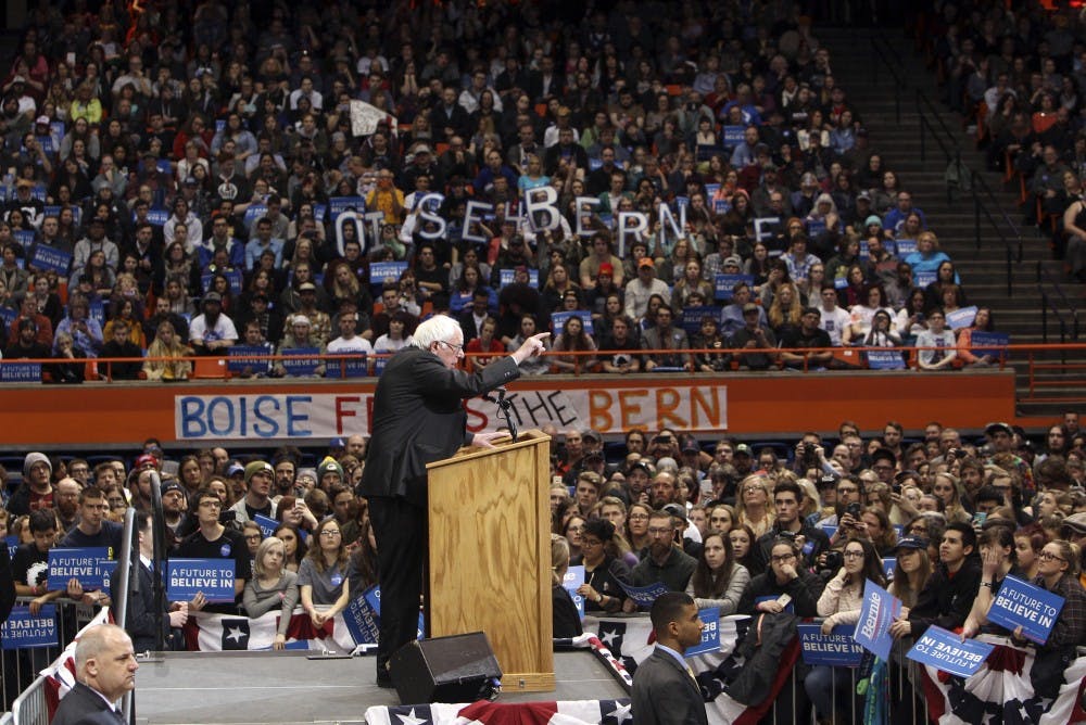 Democratic presidential candidate Bernie Sanders campaigns at Boise State University on Monday March 21, 2016 in Boise, Idaho. (Joe Jaszewski/Idaho Statesman/TNS)  