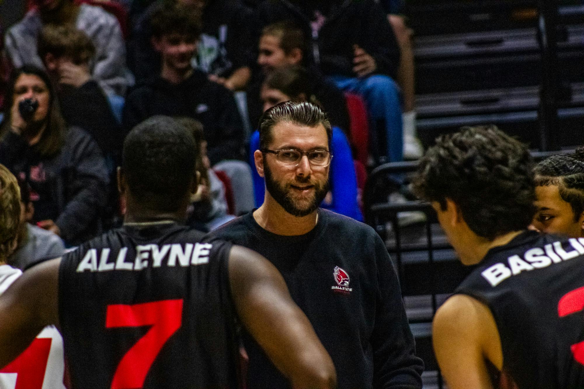 Assistant coach Mike Iandolo talks to the Cardinals against Ohio State Feb. 27th at Worthen Arena. This is Iandolo's second season as an assistant coach with the Cardinals. Jayce Blane, DN