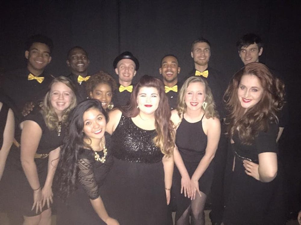 <p>Members of SedOctave stop for a picture during their competition Saturday. SedOctave placed third at the first ICCA Midwest Quarterfinal competition. PHOTO COURTESTY OF SEDOCTAVE </p>