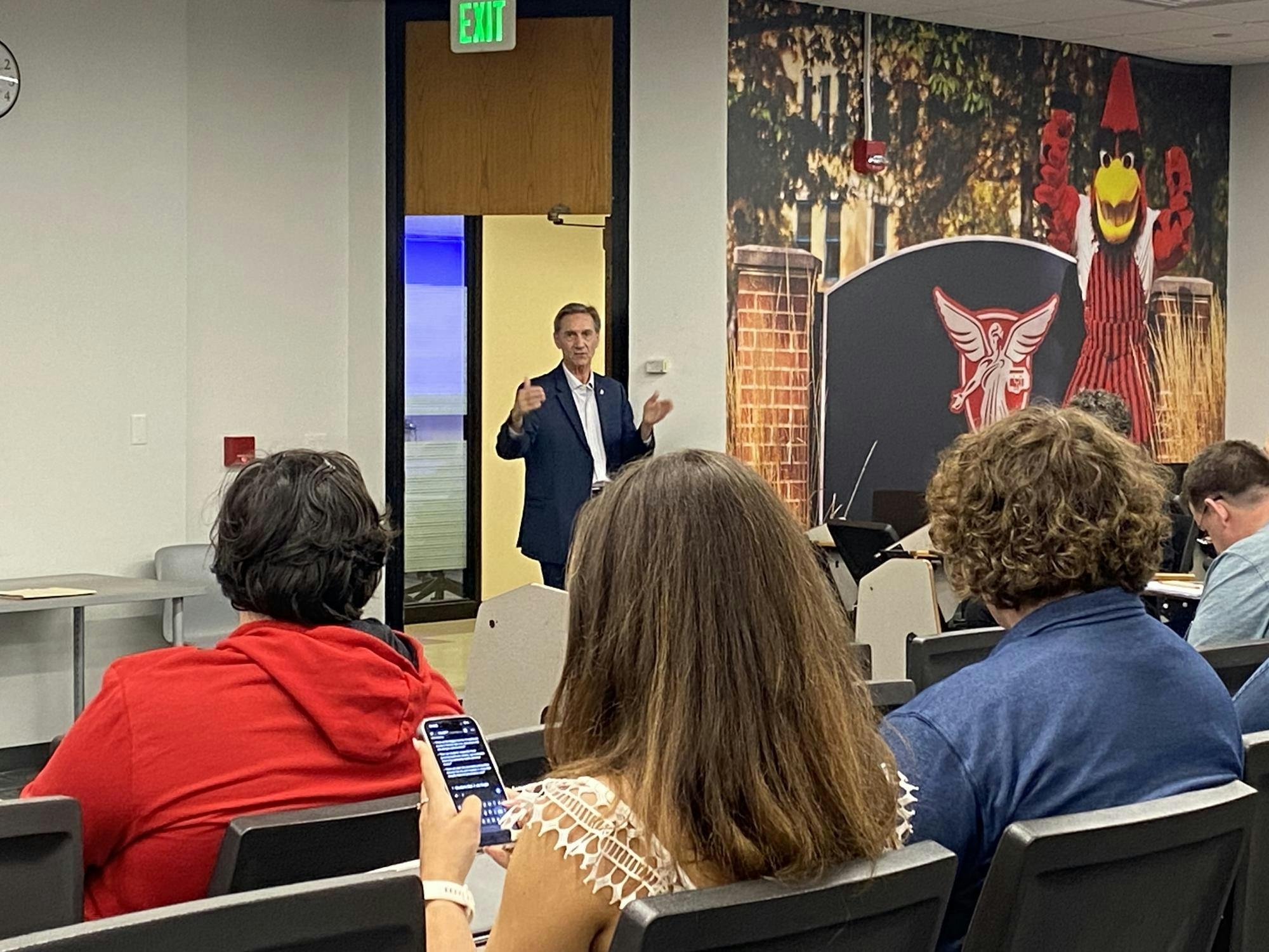Mayor Dan Ridenour attends a question-and-answer panel that was hosted by Ball State University's Economics Club in the Whitinger Business Building April 15. Kyler Effner, DN.