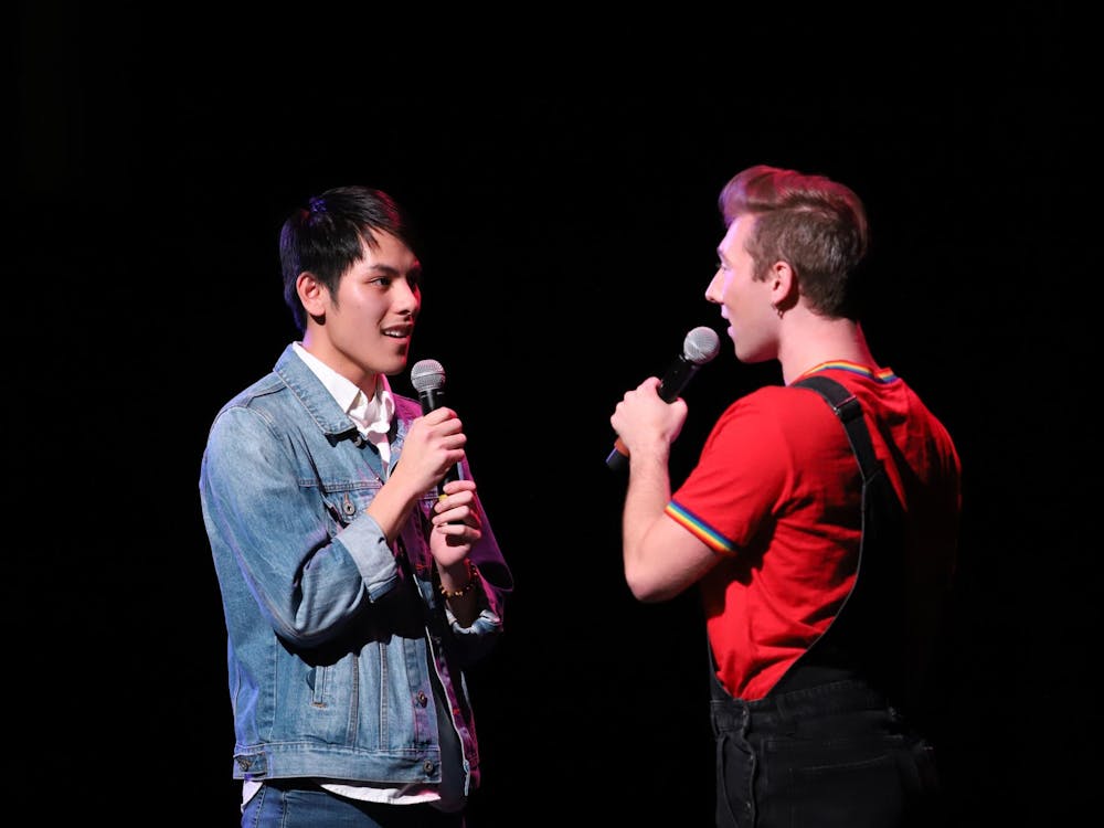 Ball State community members gathered in the Korsgaard Dance Studio at Ball Gym for “Rainbow Night,” a performance-based event hosted by Alpha Psi Omega (APO). The event, which featured LGBTQ+ student performers, raised money for the Broadway Cares/ Equity Fights Aids national organization- which is also the charity for APO. The event was also partnered with Artists for Inclusivity. 
