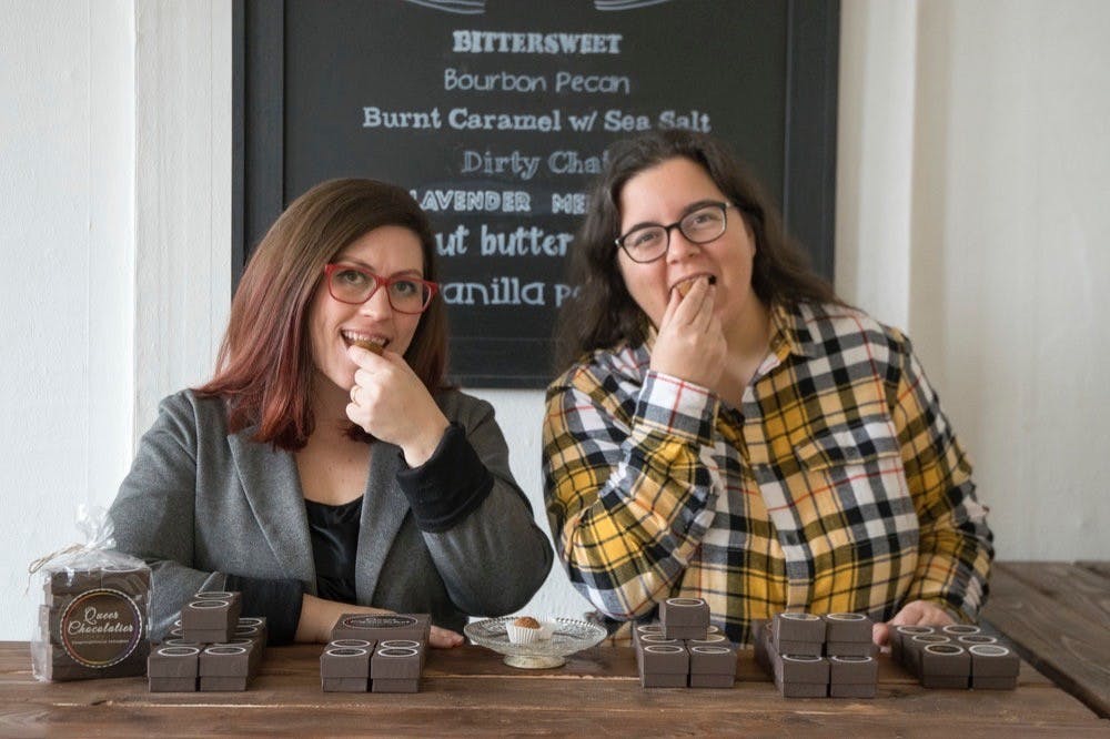 <p>Queer Chocolatier co-owners Cheri Madewell and Morgan Roddy raised more than $10,000 for the business through a GoFundMe page after sharing their financial concerns online. The chocolate store closed its doors in March to dine-in customers in response to the COVID-19 pandemic. <strong>Morgan Roddy, Photo Courtesy</strong></p>