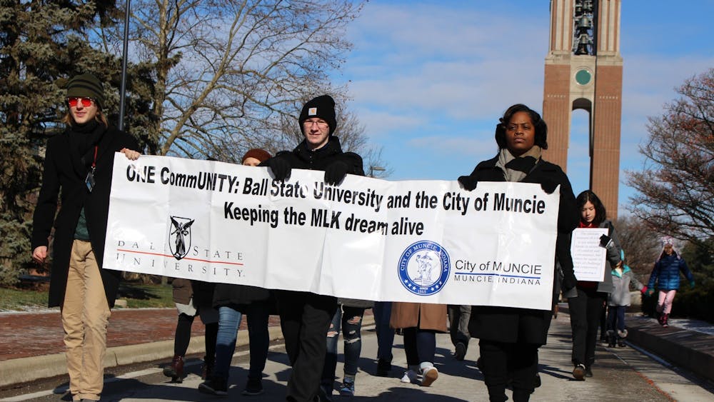 Participants march Jan. 20, 2020, for Ball State&#x27;s MLK Unity March down McKinley Avenue. 2020&#x27;s march was the only other Unity March in the past five years besides 2022&#x27;s scheduled march because other marches were canceled due to the COVID-19 pandemic and poor weather. Bailey Cline, DN File