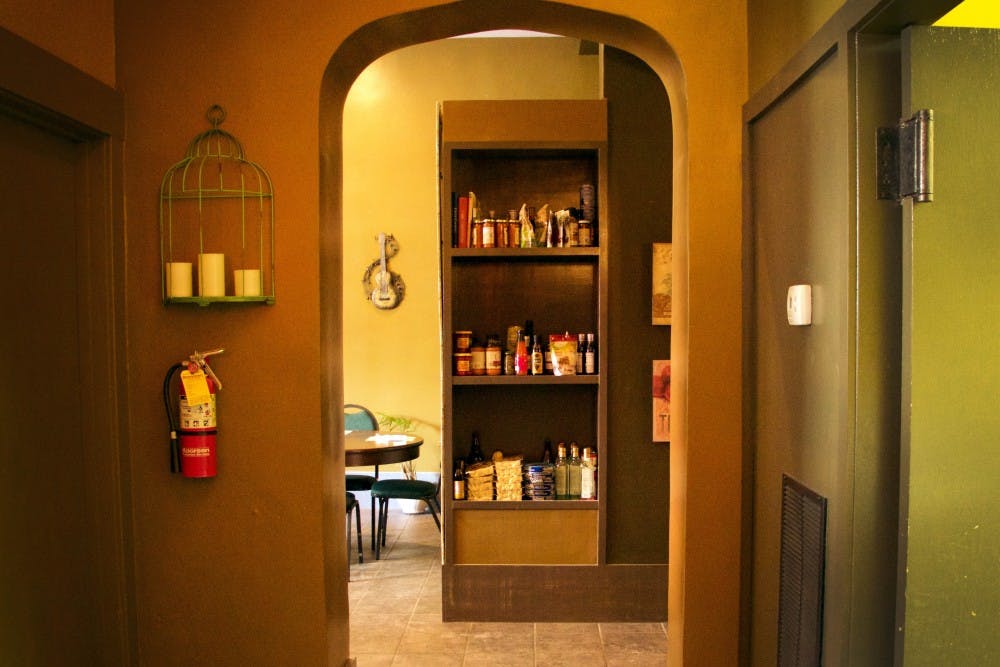 Harmony Café displays all their ingredients on a shelf in their shop in downtown Muncie, Indiana Jan. 18, 2018 (NEWS 397/Mara Semon).
