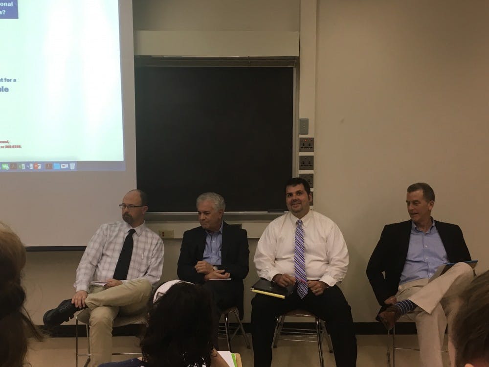 Sean&nbsp;Hildebrand,&nbsp;chairman of the political science department’s student programs committee, moderated a four-person pre-election&nbsp;panel Nov. 3. The panel discussion aimed to inform students on what is going on and what could happen after the presidential election.&nbsp;Michelle Kaufman // DN