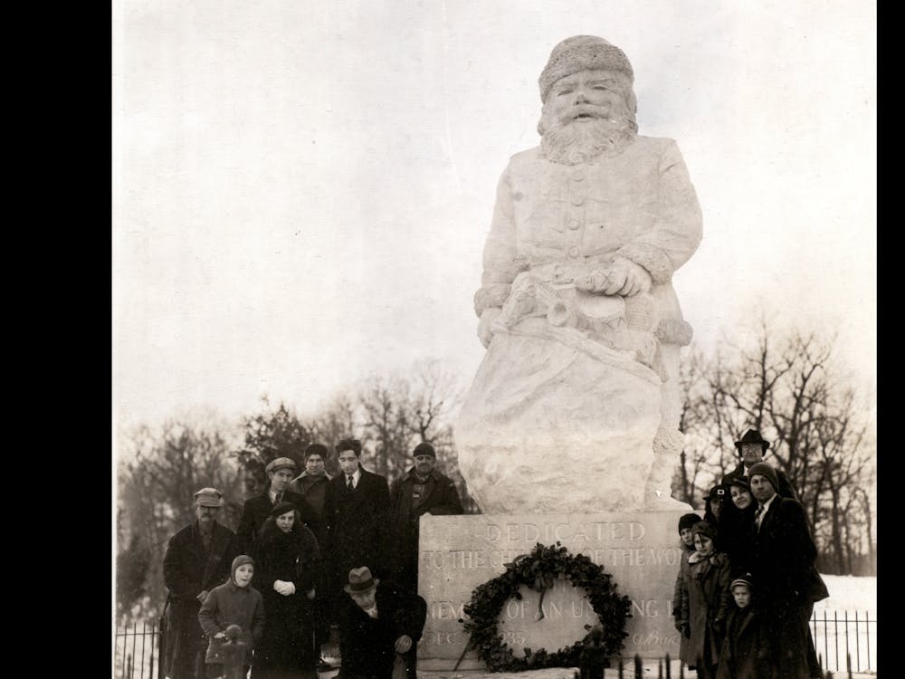  The unveiling of Barrett’s Santa statue on Dec. 23, 1935. (Photo courtesy the Indiana Archives and Records Administration)