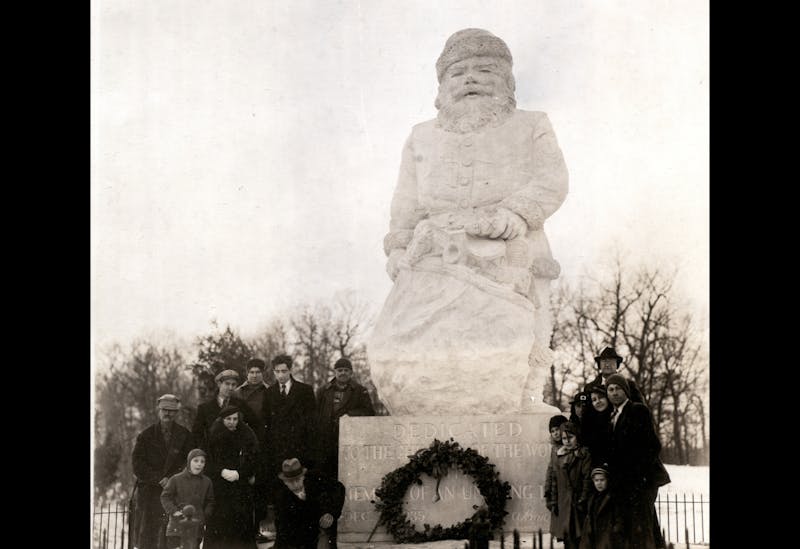  The unveiling of Barrett’s Santa statue on Dec. 23, 1935. (Photo courtesy the Indiana Archives and Records Administration)