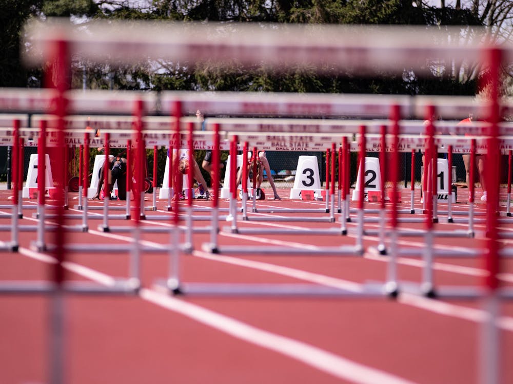 Hurdlers prepare for hurdles at the Ball State Track and Field We Fly Challenge on April 15 at the University Track at Briner Sports Complex. Katelyn Howell, DN.