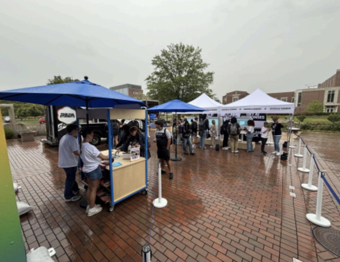 Google pop-up outside of Emens Auditorium on Ball State campus.