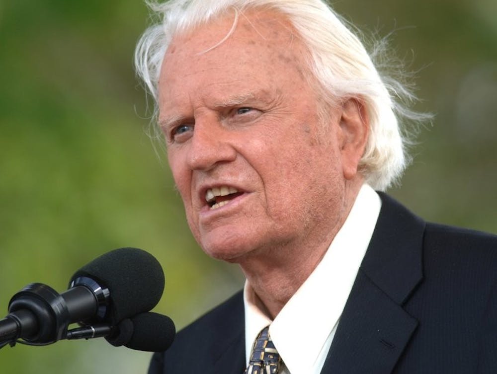 <p>In this June 26, 2005 file photo, the Rev. Billy Graham speaks on stage on the third and last day of his farewell American revival in the Queens borough of New York. A spokesman said on Graham has died at his home in North Carolina at age 99. <strong>AP Photo/Henny Ray Abrams, Photo Courtesy&nbsp;</strong></p>