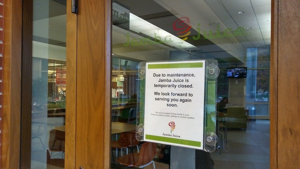 Jamba Juice&nbsp;is currently closed due to a floor drain collapse. University officials said they are&nbsp;unsure how long repairs will take and whether it will reopen this semester or next semester. Teri Lightning Jr., DN