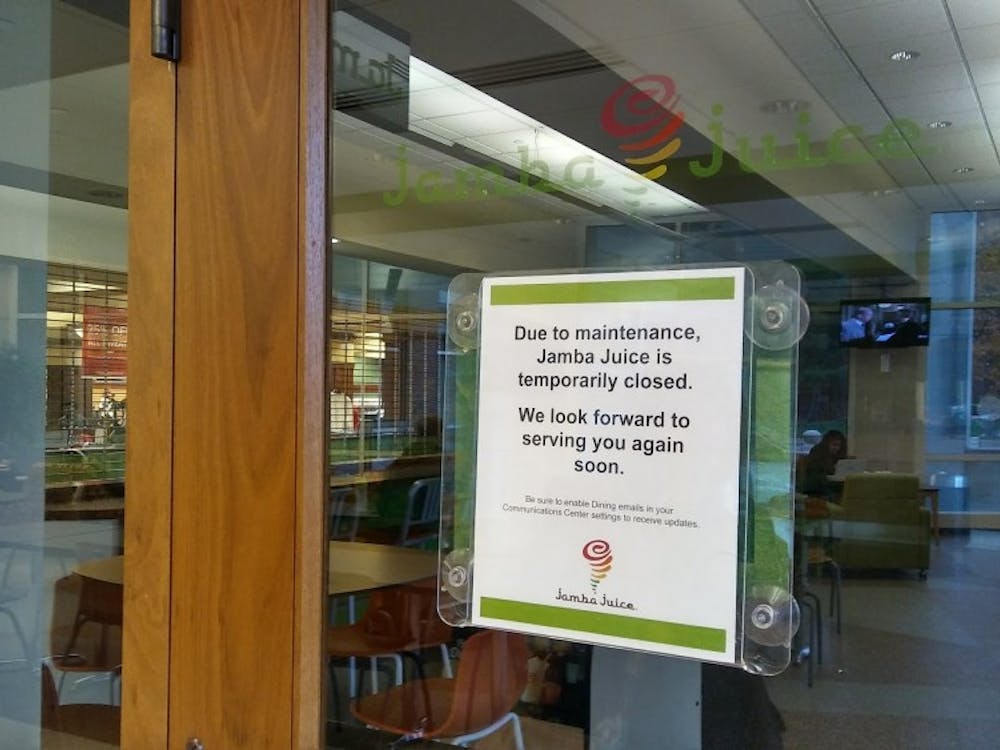 Jamba Juice&nbsp;is currently closed due to a floor drain collapse. University officials said they are&nbsp;unsure how long repairs will take and whether it will reopen this semester or next semester. Terence K. Lightning Jr.//DN&nbsp;