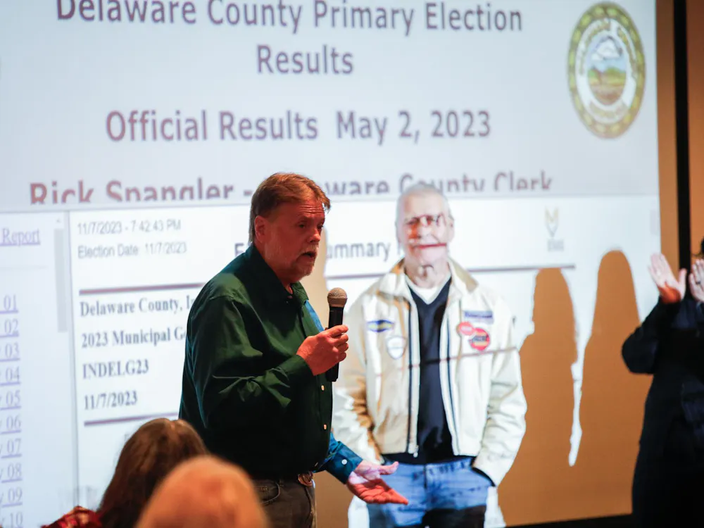 District 1 canidate Jeff Green speaks after winning election Nov. 7 2023 at Republican HQ. Andrew Berger, DN