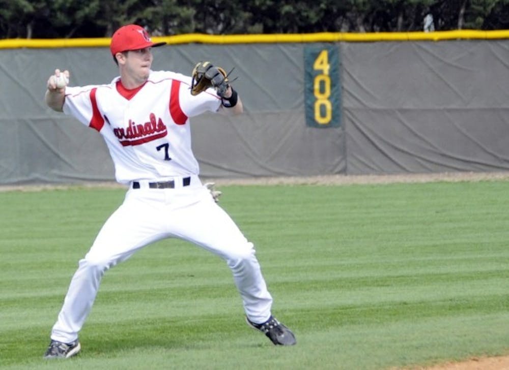 Senior T.J. Baumet fires to first during a game against Miami (OH) last season. The Cardinals will take on Southeast Missouri in a three-game series this weekend. DN FILE PHOTO DYLAN BUELL
