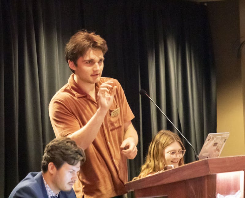 Ball State University Student Government Association (SGA) Academic Affairs Committee Chair Caleb Trinoskey represents the committee while asking for approval for their tabling event Oct. 2 in the L.A. Pittenger Student Center. The request was for $19.97. Hannah Amos. DN