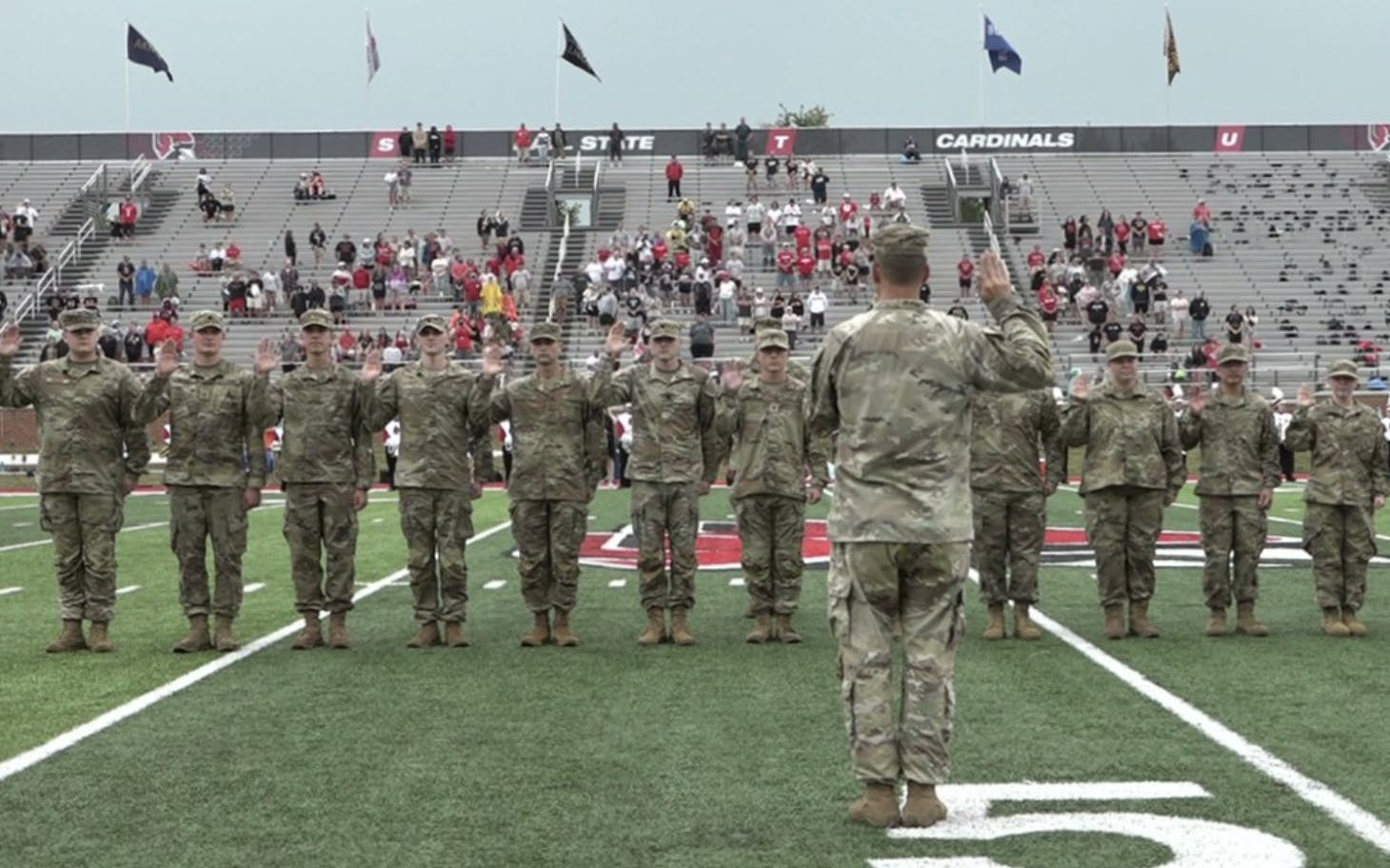 Ball State ROTC Cadets getting sworn in during halftime.