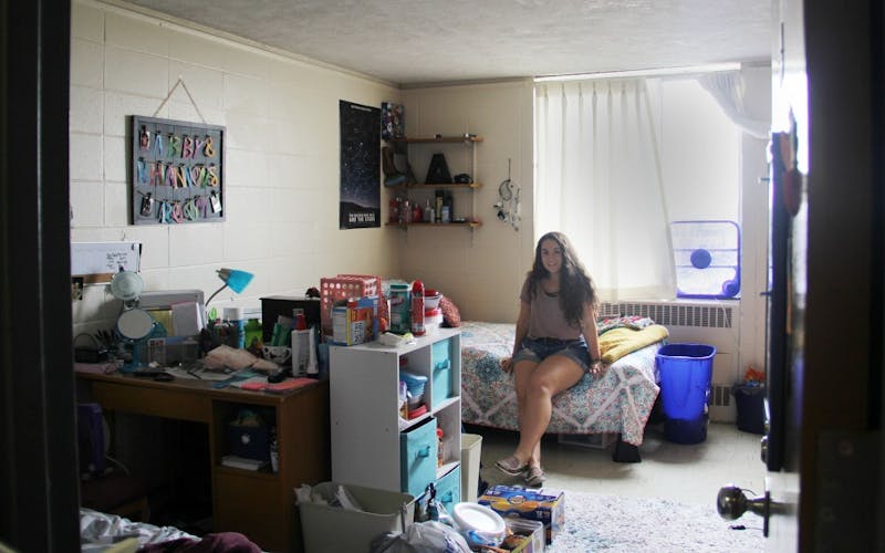 Sophomore telecommunications and journalism major Abby LeClercq sits in her room in LaFollette Complex. LeClercq's room is approximately 150 square feet. Paige Grider, DN