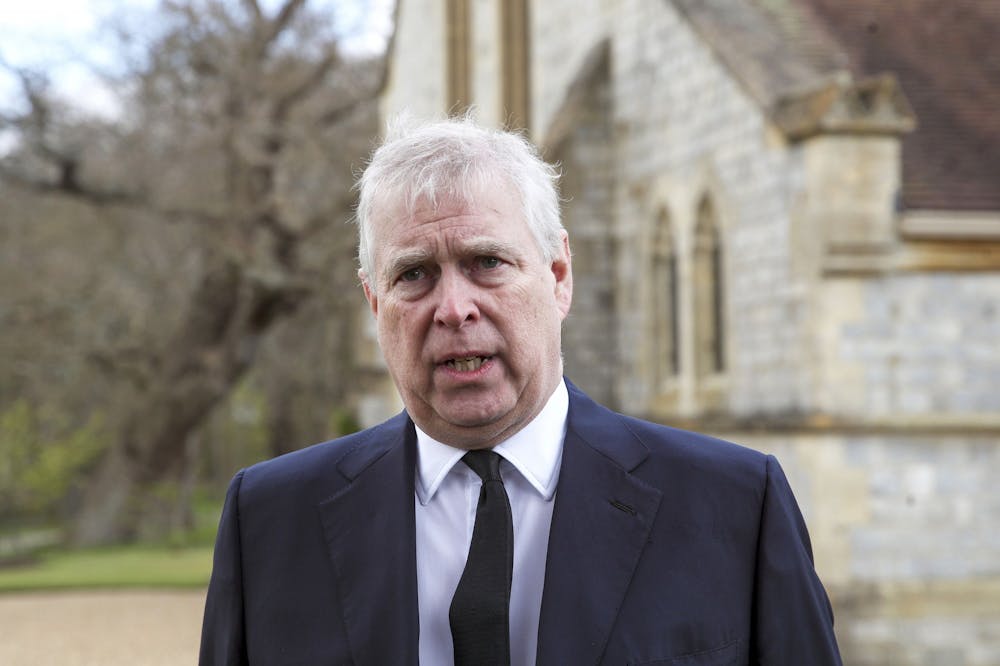 WINDSOR, ENGLAND - APRIL 11: Prince Andrew, Duke of York, attends the Sunday Service at the Royal Chapel of All Saints, Windsor, following the announcement on Friday, April 9, 2021 of the death of Prince Philip, Duke of Edinburgh, at the age of 99, on April 11, 2021 in Windsor, England. (Steve Parsons/WPA Pool/Getty Images)