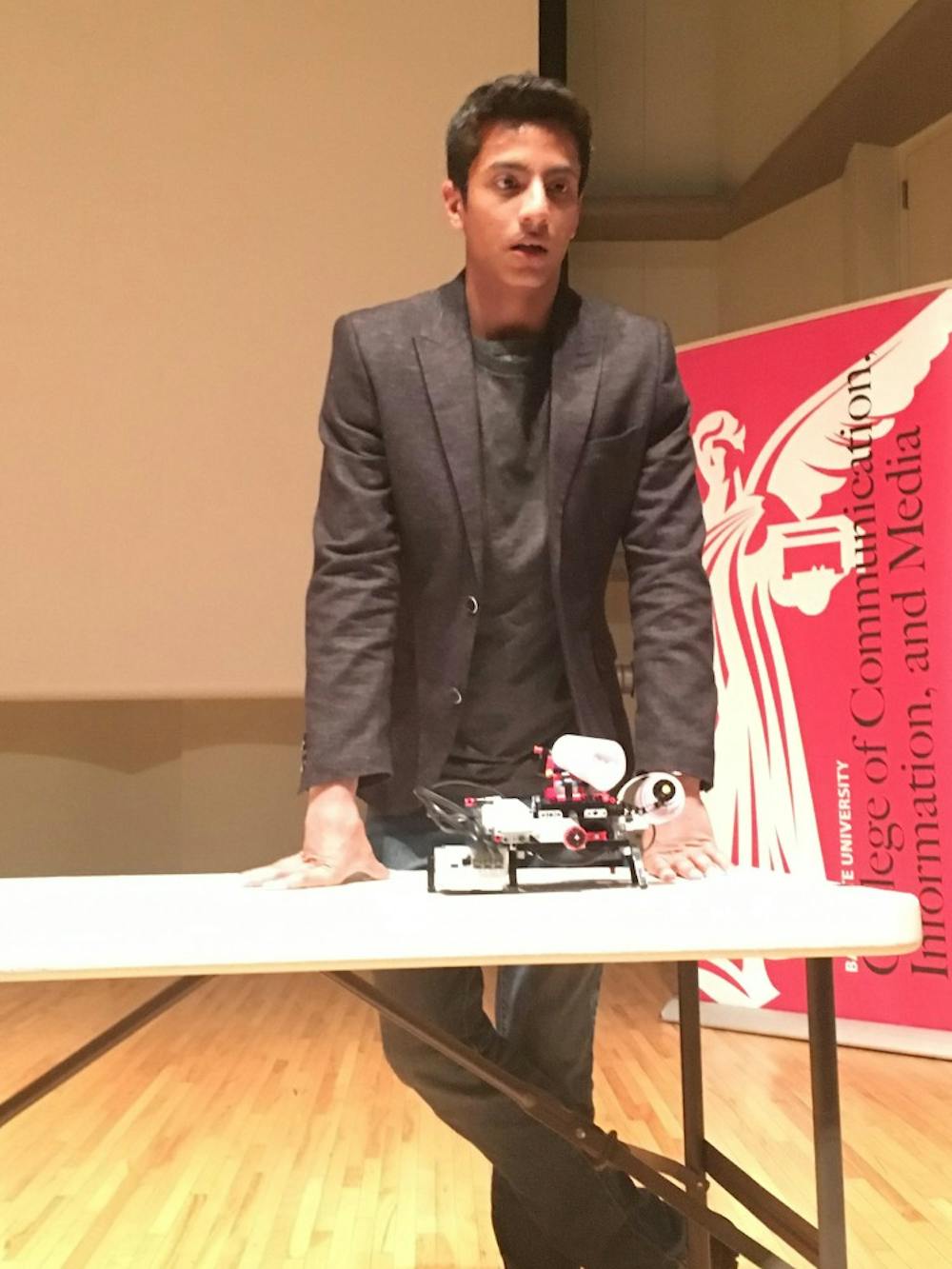 Shubham Banerjee, a 14-year-old entrepreneur, spoke at Ball State on March 30. DN PHOTO MICHELLE KAUFMAN