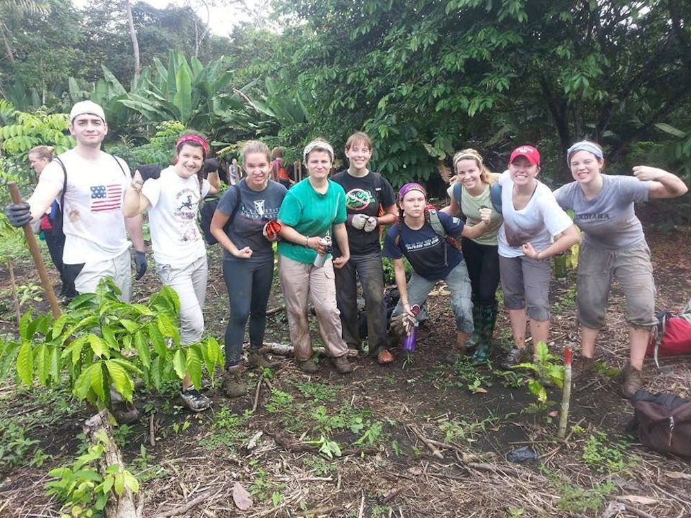 <p>The Ball State Environmental Brigade poses for a photo while planting Cocobolo trees in Panama. <em>PHOTO PROVIDED BY BRIANNA LISAK</em></p>