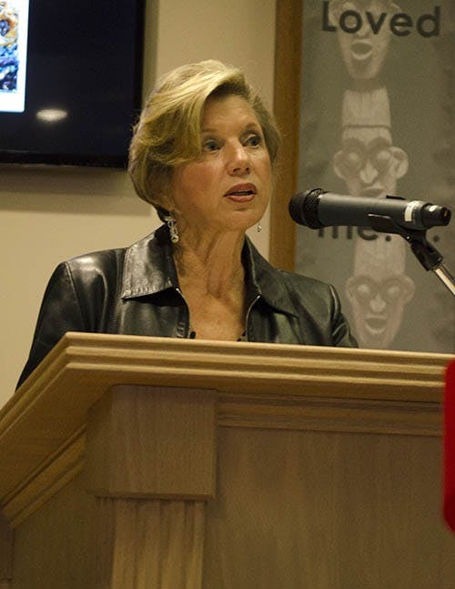 President Jo Ann Gora speaks of the different areas from which pieces of art have come from. Gora said the museum is the oldest and most important of Ball State’s buildings. DN PHOTO BREANNA DAUGHERTY