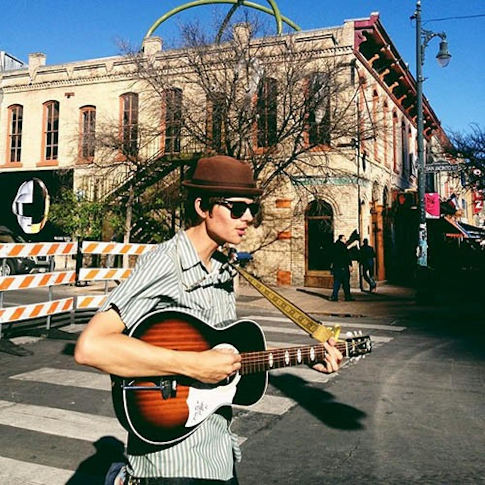 Folk artist Benjamin London plays a busking session at South by Southwest in Austin, Texas. Village Green Records is hosting a folk music showcase Saturday at 7:30 p.m. PHOTO PROVIDED BY BENJAMIN LONDON