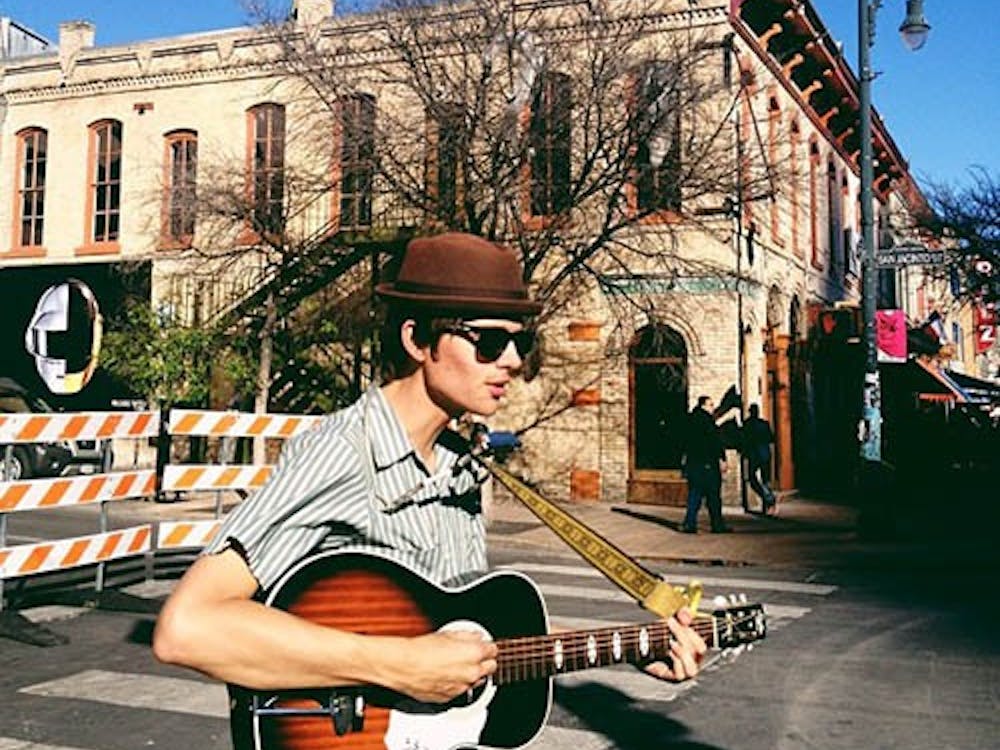 Folk artist Benjamin London plays a busking session at South by Southwest in Austin, Texas. Village Green Records is hosting a folk music showcase Saturday at 7:30 p.m. PHOTO PROVIDED BY BENJAMIN LONDON