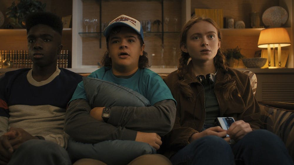 From left, Caleb McLaughlin as Lucas Sinclair, Gaten Matarazzo as Dustin Henderson and Sadie Sink as Max Mayfield in Season 4 of "Stranger Things." (Netflix/TNS)