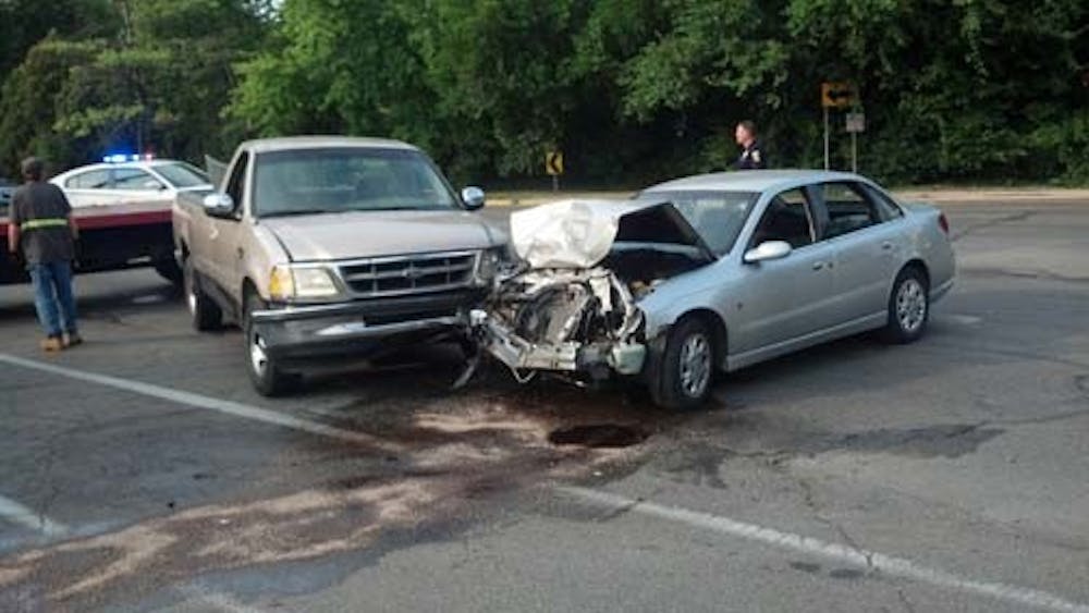 A Ball State student drove the gray Saturn, right, that the accident report said caused the more than $10,000 in damages. DN STEVEN WILLIAMS