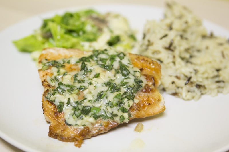 Basil and salmon is a good dinner for the winter. &nbsp;There are only six ingredients for this recipe. Emma Rogers // DN&nbsp;